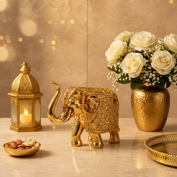 24 K Gold Plated Elephant Statues Ganesh Ji Desig. Small Size Super Elegant Decorative Vaastu Showpiece Home Decor