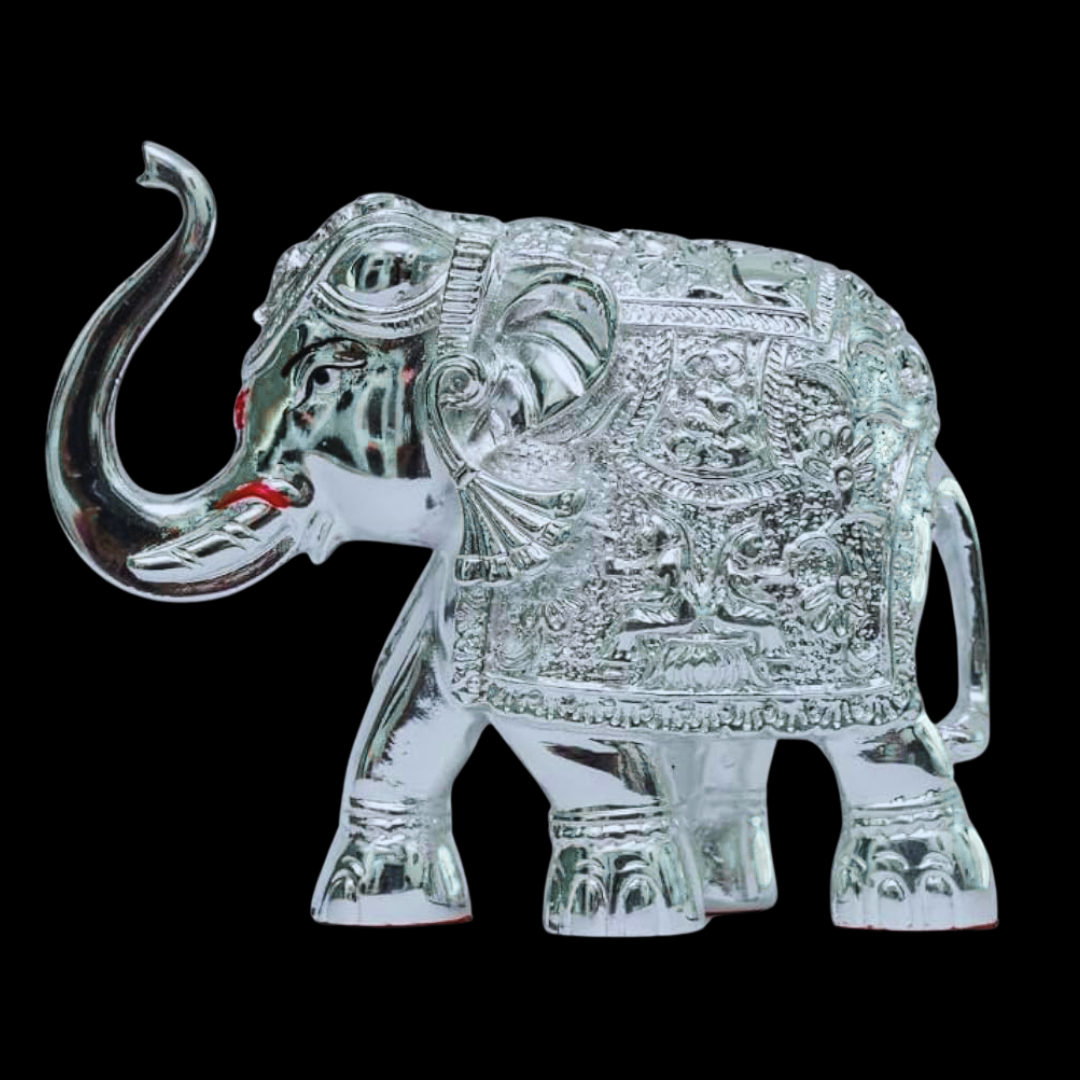 Silver Plated Elephant Ganesh Design Figurine | Ideal for Home Decor, Table Decor and Gifting