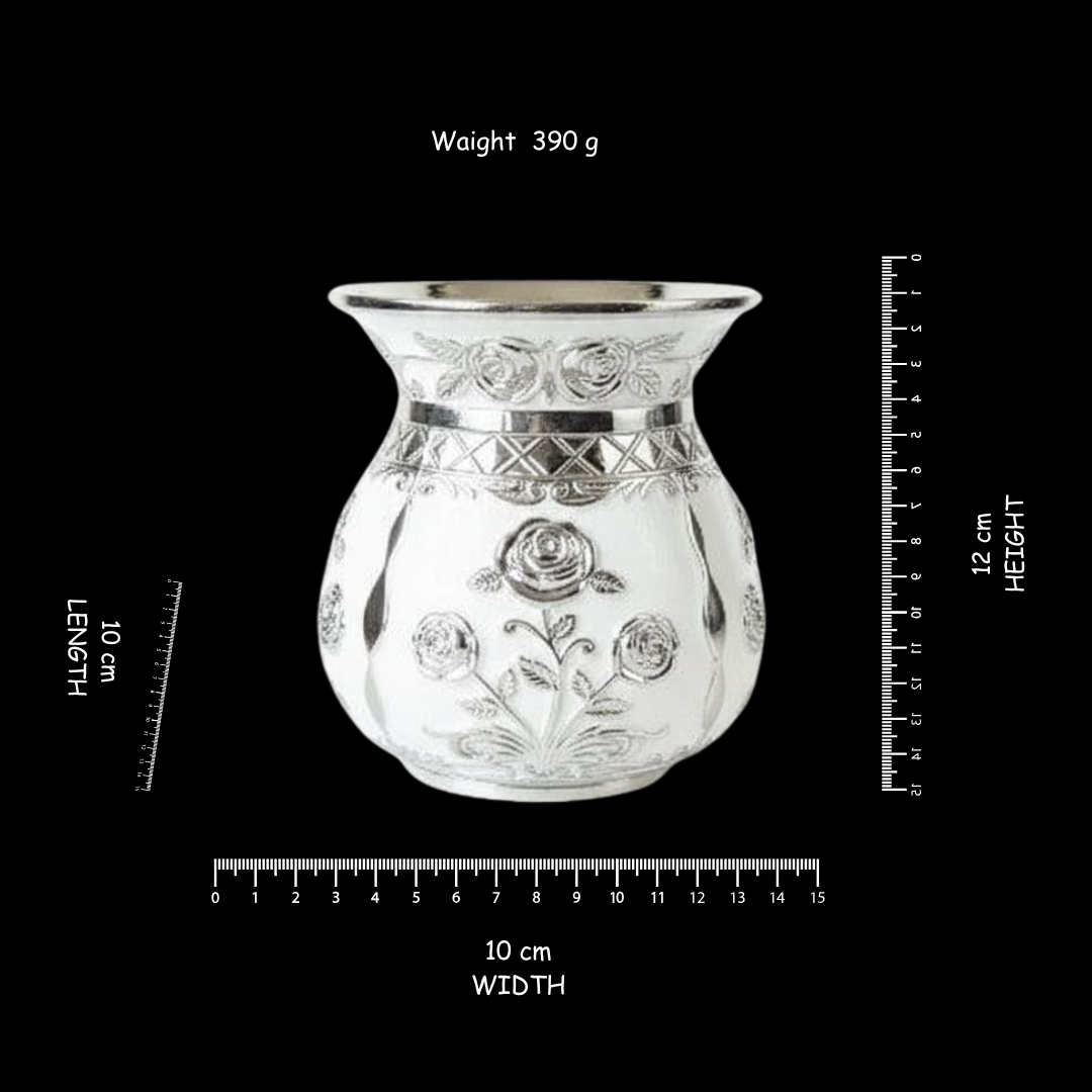 Premium Coper Floral Kalash Vase | Decorative Pooja Kalash with Rose Embossed Design | Luxury Home Decor Gift | 10 x 10 x 12 cm | 390 g