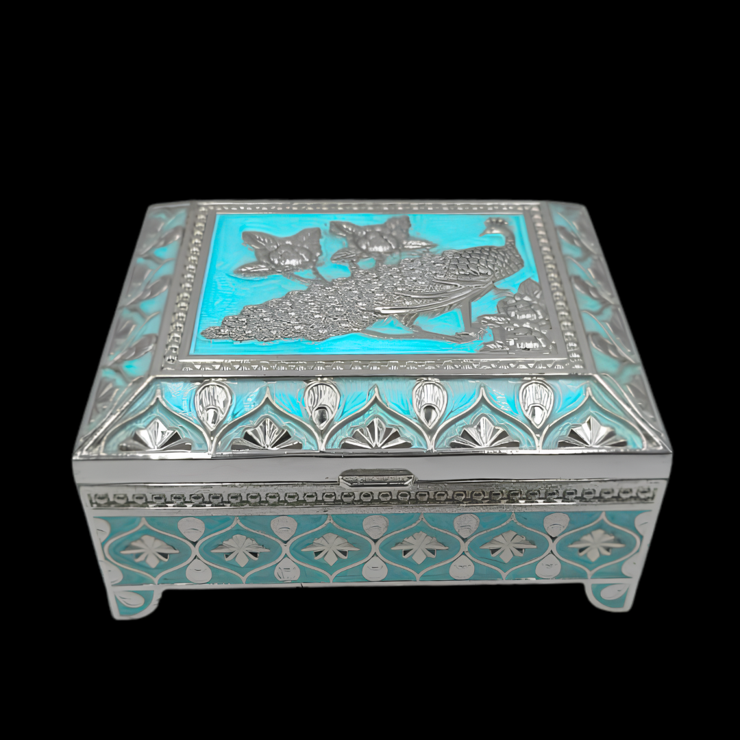 Decorative Jewellery Storage Box – Elegant Silver Finish Gift Box for Weddings, Home Décor & Keepsake Storage