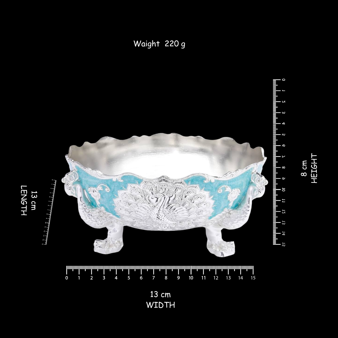 Silver Plated Peacock Design Uruli  Bowl for Home Decor, Decorative Bowl for Center Table, Home décor, Silver Bowl for Pooja, Dessert Bowl, Snack Bowls,