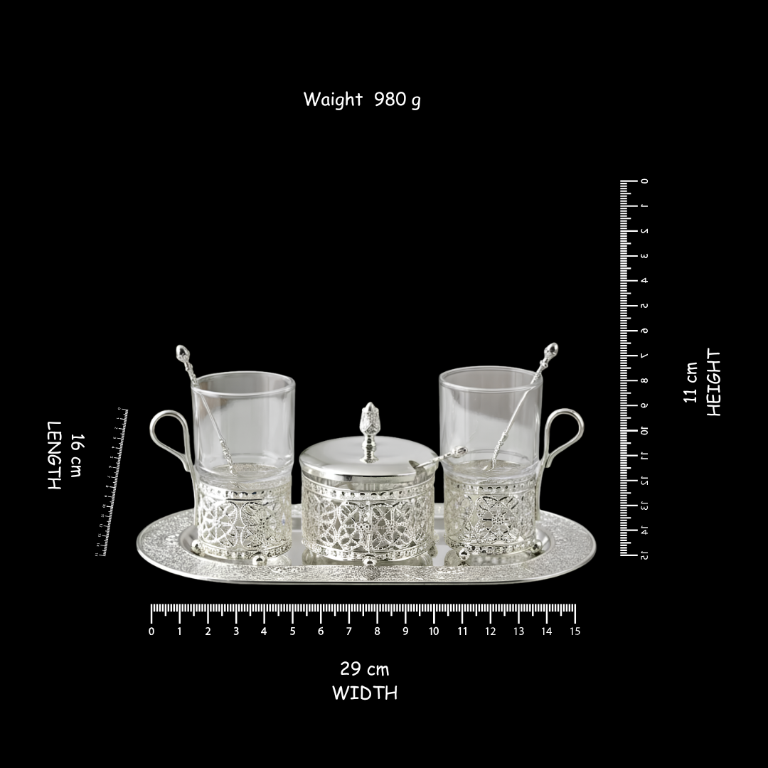 Sugar Pot with Tray 2 Glasses & 2 Spoon Tray Set