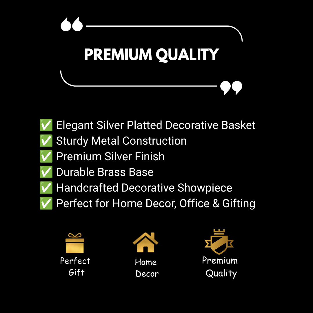 Luxury Silver Plated Round Serving Basket with Handle | Decorative Fruit Basket & Gift Hamper Tray | Premium Wedding, Housewarming & Festive Gift | 33 × 33 × 26 cm