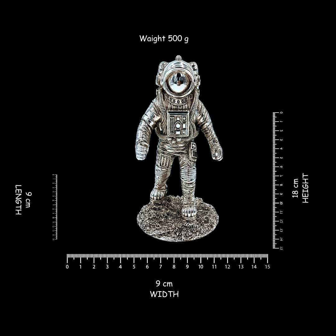 Silver Astronaut Statue | Modern Space Explorer Figurine | Luxury Home Office Desk Decor | Resin Sculpture | Gift for Space Lovers