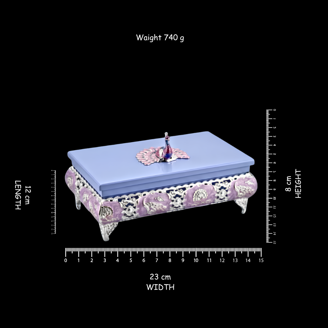 Silver Plated Peacock Dry Fruit Box with Lid | Peacock Decorative Dry Fruit Storage Box | Premium Mithai, Chocolate & Gift Box