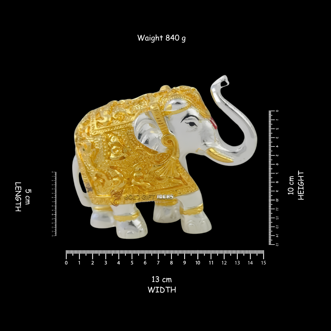 Pair of Gold & Silver Elephant Figurines | Lucky Elephant Statue Set | Luxury Home Decor | Vastu Feng Shui Gift | Office Desk Decor