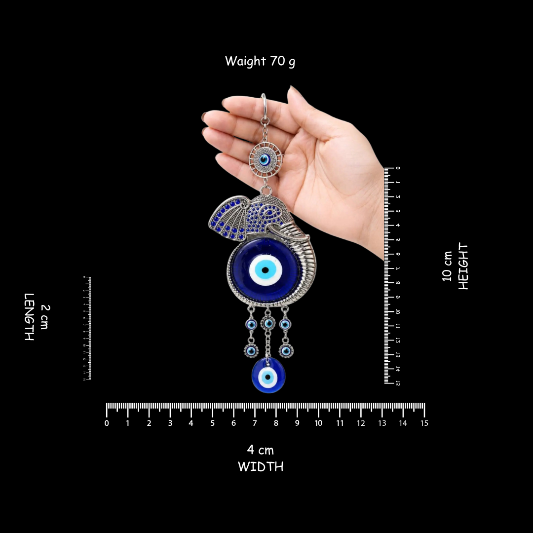 Elephant Evil Eye Wall Hanging | Blue Nazar Wall Decor | Turkish Evil Eye Home Protection Hanging | Lucky Housewarming Gift