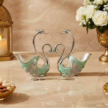 Silver Plated Swan Spoon Holder Set Of 2 Home, Spoon Set for Dining Table