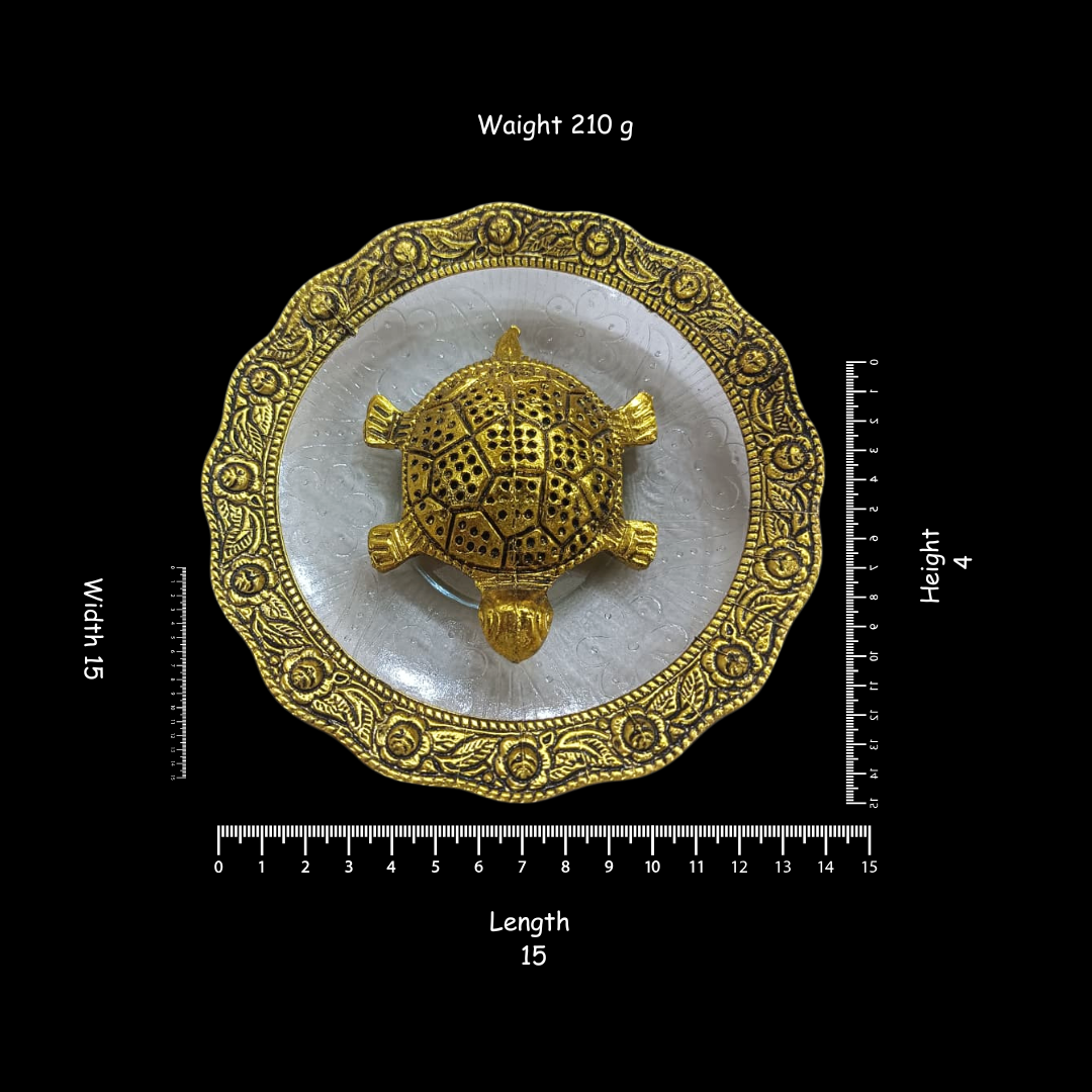 Golden Silver Tortoise on Marble Plate | Feng Shui Turtle Showpiece | Decorative Home Decor | Vastu Gift | Office Desk Decor | Housewarming Gift