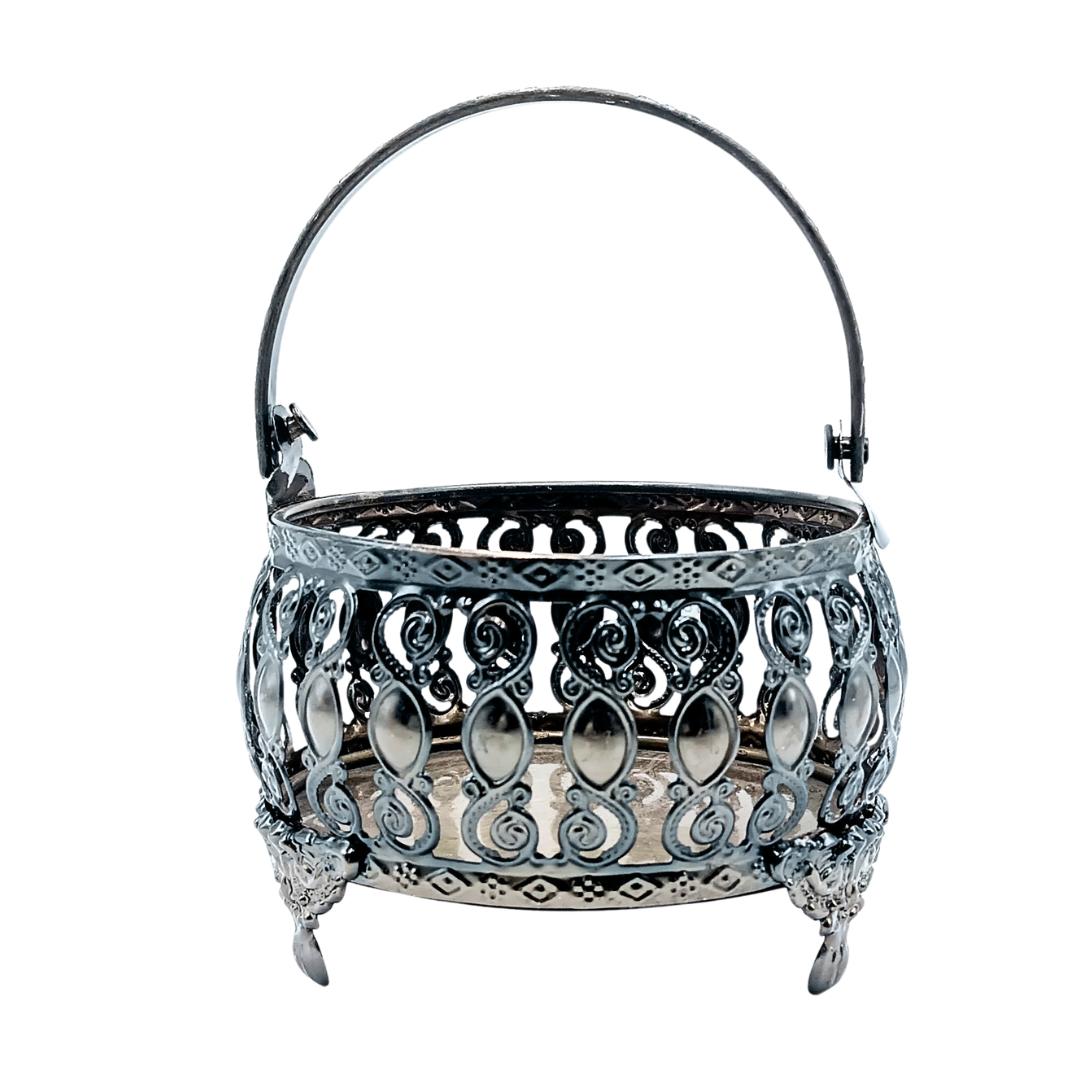 Filigree Basket with Handle | 9 × 9 × 13 cm | 277g | Ornate Decorative Fruit & Dry Fruit Basket | Premium Gift