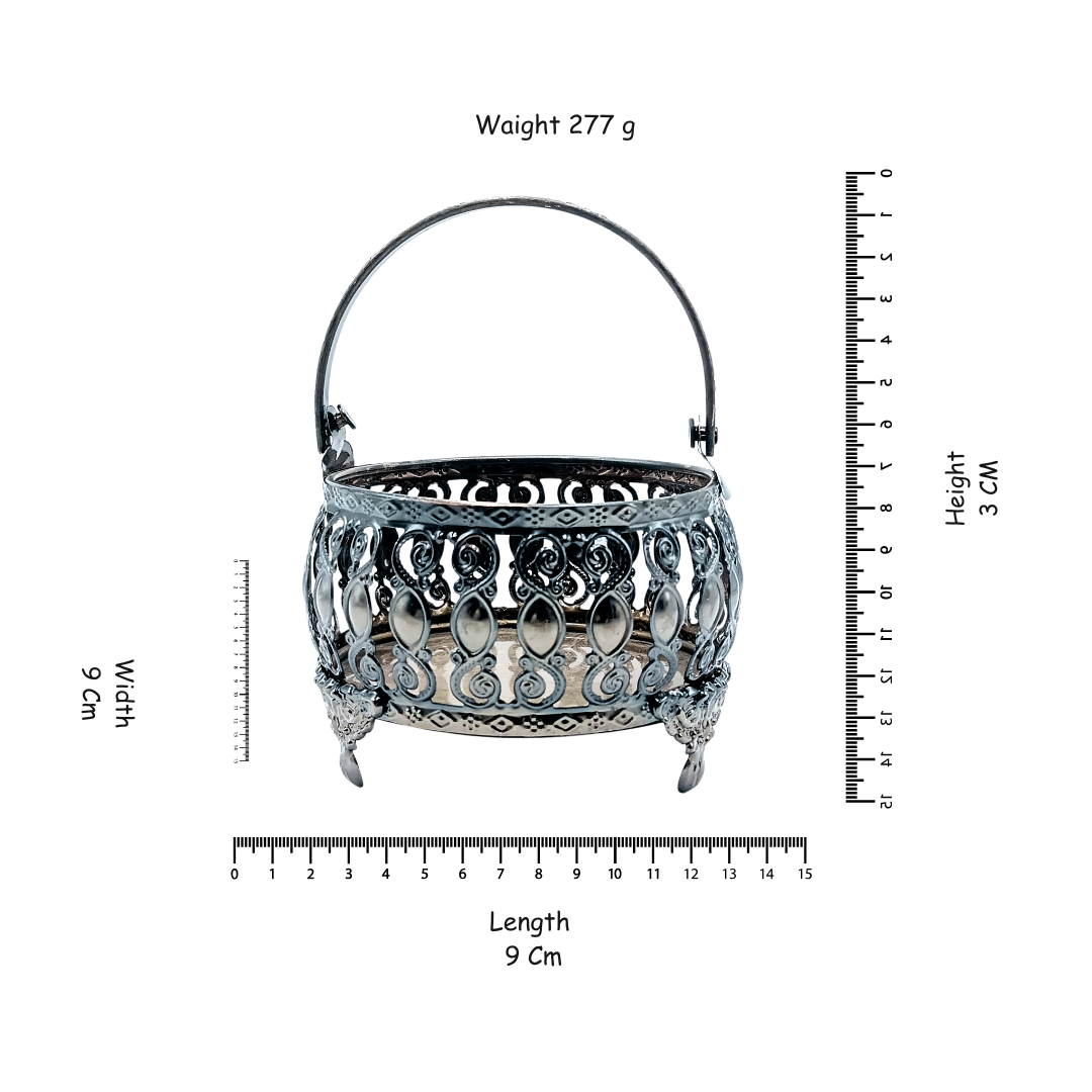 Filigree Basket with Handle | 9 × 9 × 13 cm | 277g | Ornate Decorative Fruit & Dry Fruit Basket | Premium Gift