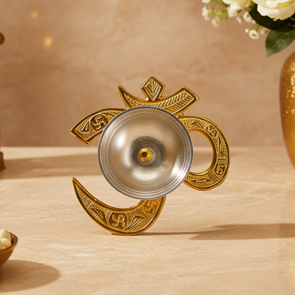 Luxury Om Diya Oil Lamp | Golden Decorative Diya with Traditional Hindu Design | Puja Mandir Decor | Diwali Gift | Indian Home Decor