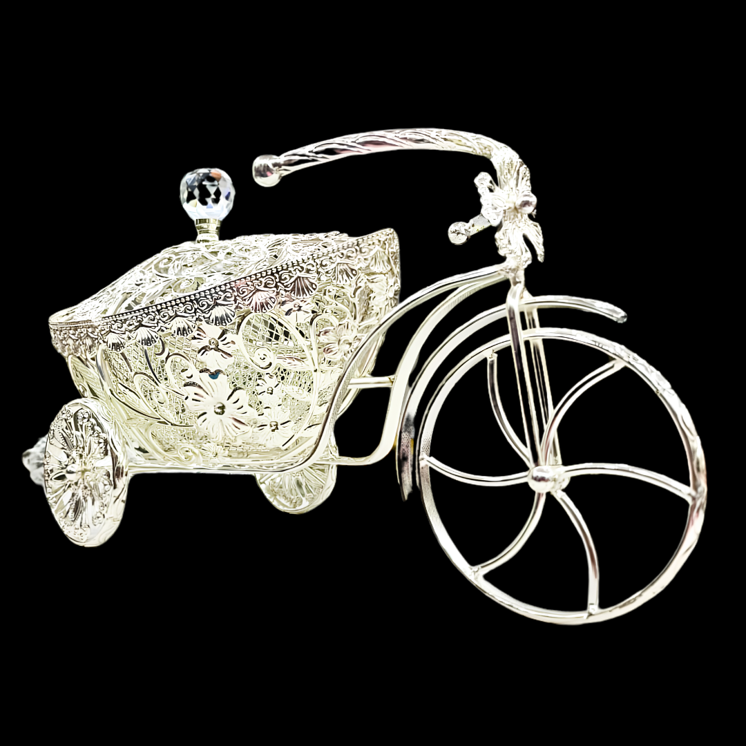 Luxury Silver Plated Tricycle Dry Fruit Bowl | Ornate Filigree Serving Basket