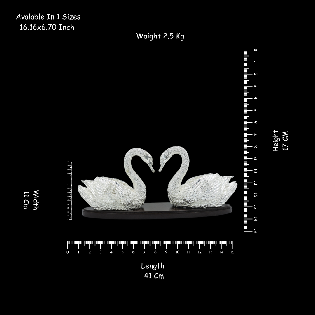 Non-Oxidized 999 Fine Silver Plated Swan Pair Figurines | Decorative Swan Couple | Luxury Home Decor & Gift