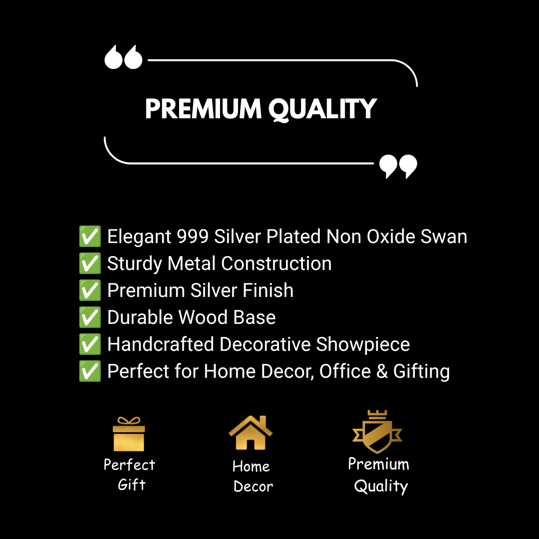 Non-Oxidized 999 Fine Silver Plated Swan Pair Figurines | Decorative Swan Couple | Luxury Home Decor & Gift