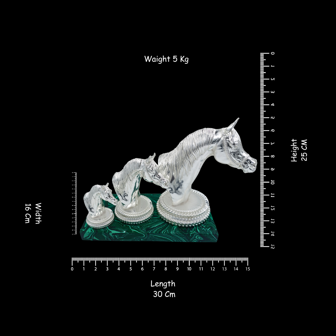 Non-Oxidized 999 Fine Silver Platted Horse Statue Set of 3 | Decorative Horse Figurines | Elegant Home Decor | Premium Gift | 30×16×25 cm | 5 KG