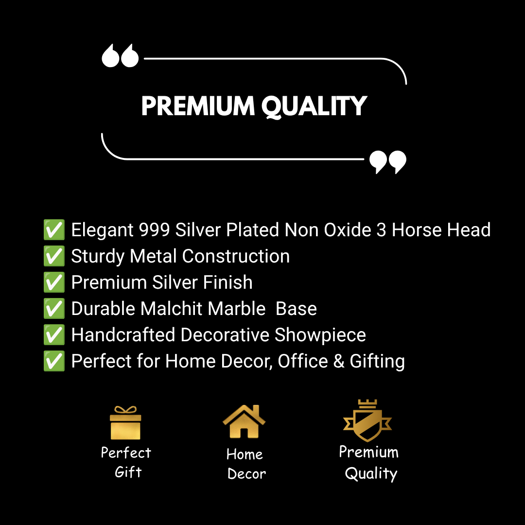 Non-Oxidized 999 Fine Silver Platted Horse Statue Set of 3 | Decorative Horse Figurines | Elegant Home Decor | Premium Gift | 30×16×25 cm | 5 KG