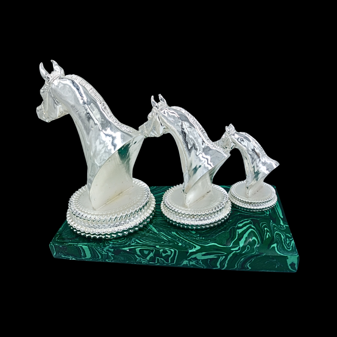 Non-Oxidized 999 Fine Silver Platted Horse Statue Set of 3 | Decorative Horse Figurines | Elegant Home Decor | Premium Gift | 30×16×25 cm | 5 KG