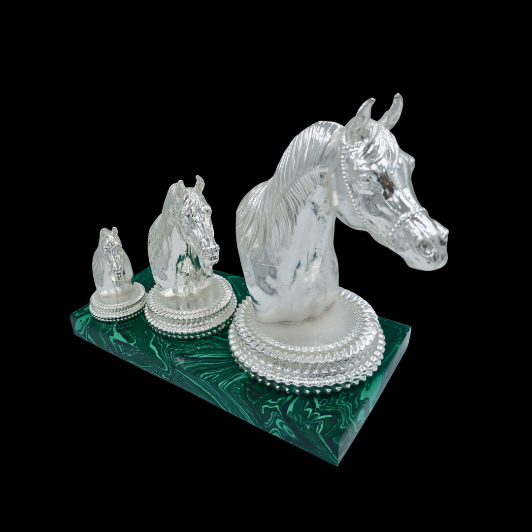 Non-Oxidized 999 Fine Silver Platted Horse Statue Set of 3 | Decorative Horse Figurines | Elegant Home Decor | Premium Gift | 30×16×25 cm | 5 KG