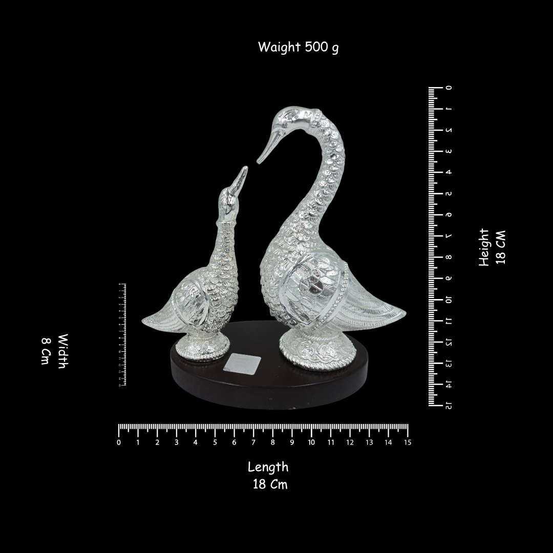 Non-Oxidized Pure 999 Fine Silver Plated Swan Pair Showpiece | Decorative Bird Couple Sculpture | Luxury Home Décor & Gift | 18×8×18 cm