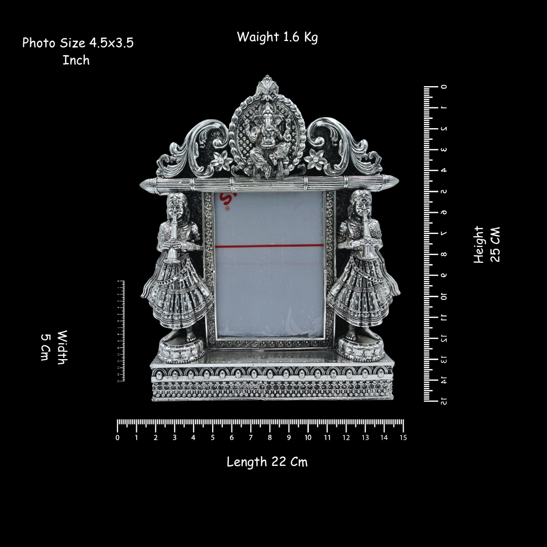 999 Fine Silver Plated Lord Ganesha Photo Frame | Decorative Ganesh Ji Idol Frame | Premium Home & Mandir Decor | Spiritual Gift