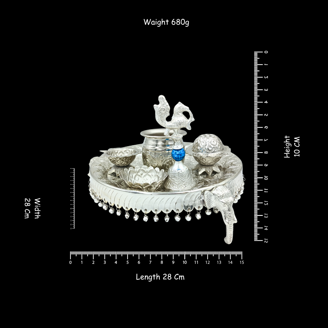 Silver Platted Elephant Pooja Thali Set – Premium Decorative Metal Aarti & Pooja Set | Luxury Finish