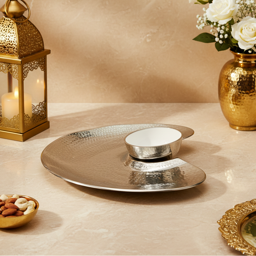 Premium Silver Plated Decorative Tray with Bowl | Elegant Serving Tray & Bowl Set | Traditional Indian Home Decor | Luxury Gift