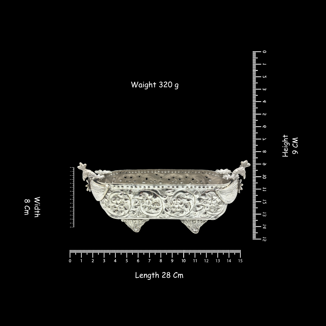 Silver Plated Boat Shape Urli Bowl | Ornate Decorative Urli | Traditional Indian Home Decor | Luxury Table Centerpiece | Gift