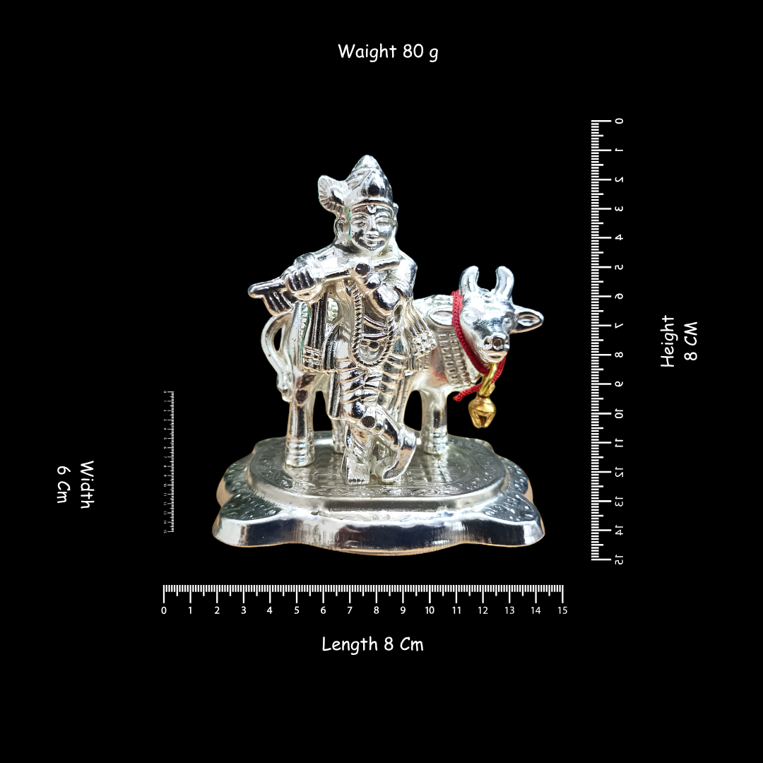 Krishna with Cow Idol | Decorative Hindu God Statue | 8 cm Krishna Cow Figurine | Pooja Mandir Decor | Home Temple Decor | Spiritual Gift