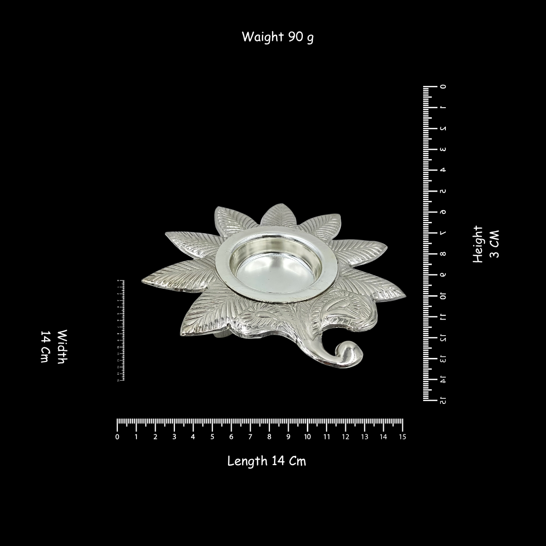 Silver Leaf Diya Candle Holder | Decorative Metal Tealight Holder | Lotus Leaf Diya Stand | Pooja Mandir Decor | Home Decor | Festive Gift
