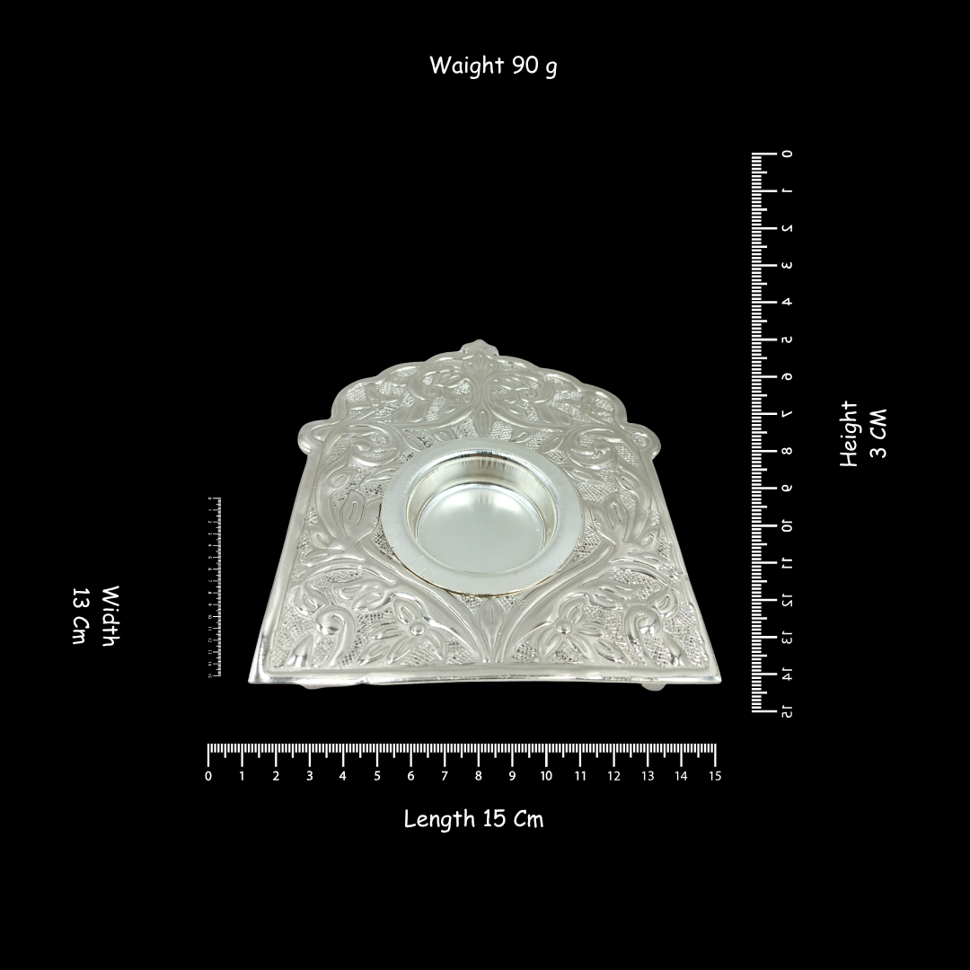 Silver Darbar Floral Diya Candle Holder | Decorative Metal Tealight Holder Pooja Mandir Decor | Home Decor | Festive Gift