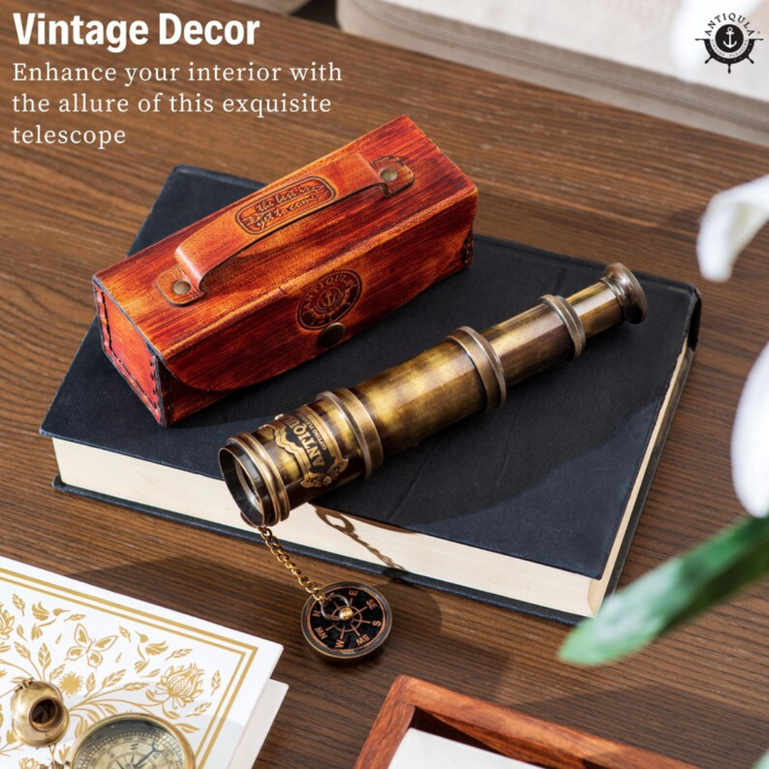 Vintage Brass Telescope Spyglass 15 Inch | Antique Nautical Decor | Decorative Telescope with Classic Design | Luxury Desk Decor & Unique Gift