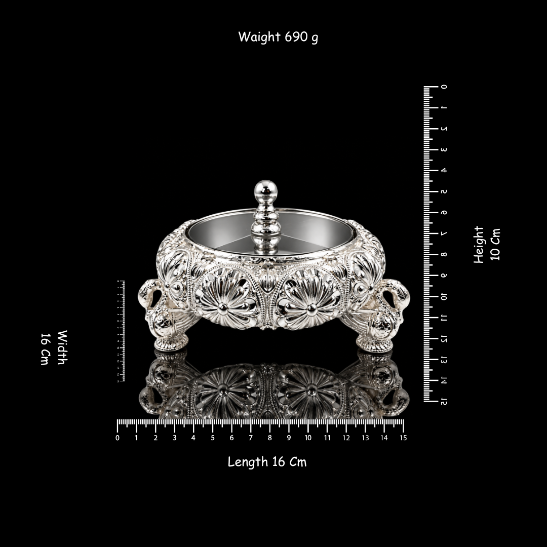 4 Part Dry Fruit Box | Luxury Silver Plated Dry Fruit Serving Bowl | Decorative Gift Box | Premium Tableware | Festive Gifting