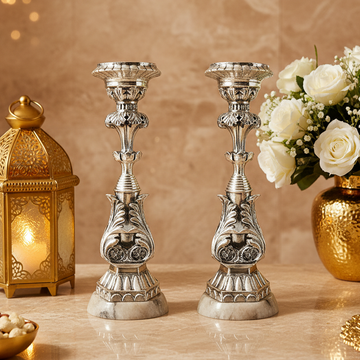 999 Fine Silver Plated Ornate Candle Stand Set of 2 | Decorative Candle Holders | Elegant Home Décor