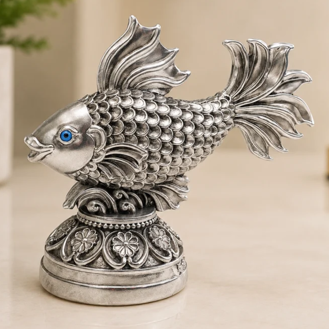 Handcrafted Silver-Plated Fish Figurine | Feng Shui Lucky Fish Statue |Good Luck | Vastu Fish | 3 Inch Collectible