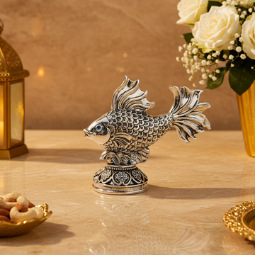 Handcrafted Silver-Plated Fish Figurine | Feng Shui Lucky Fish Statue |Good Luck | Vastu Fish | 3 Inch Collectible