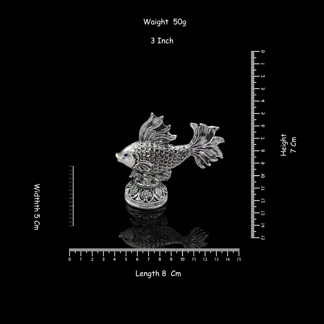 Handcrafted Silver-Plated Fish Figurine | Feng Shui Lucky Fish Statue |Good Luck | Vastu Fish | 3 Inch Collectible