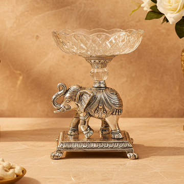 Silver Plated Elephant Fruit Bowl | Decorative Pedestal Bowl | German Silver Elephant Showpiece | Luxury Home Decor | Gift for Wedding