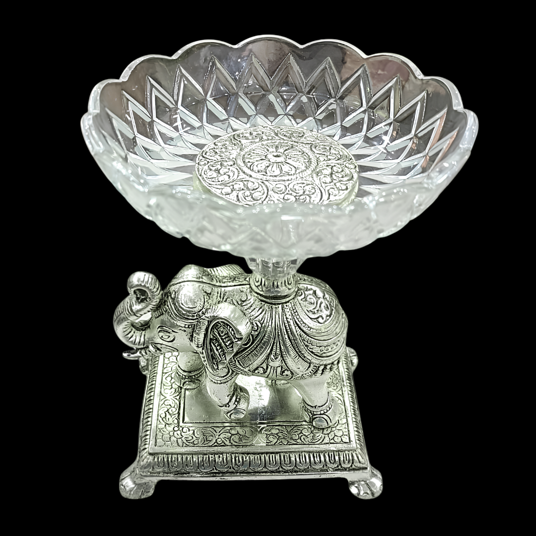 Silver Plated Elephant Fruit Bowl | Decorative Pedestal Bowl | German Silver Elephant Showpiece | Luxury Home Decor | Gift for Wedding