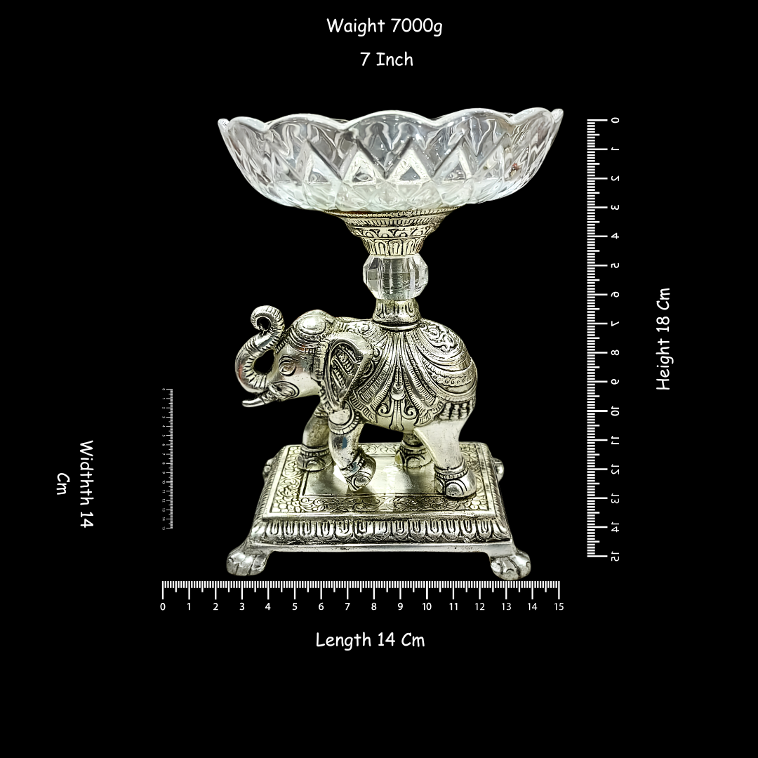 Silver Plated Elephant Fruit Bowl | Decorative Pedestal Bowl | German Silver Elephant Showpiece | Luxury Home Decor | Gift for Wedding