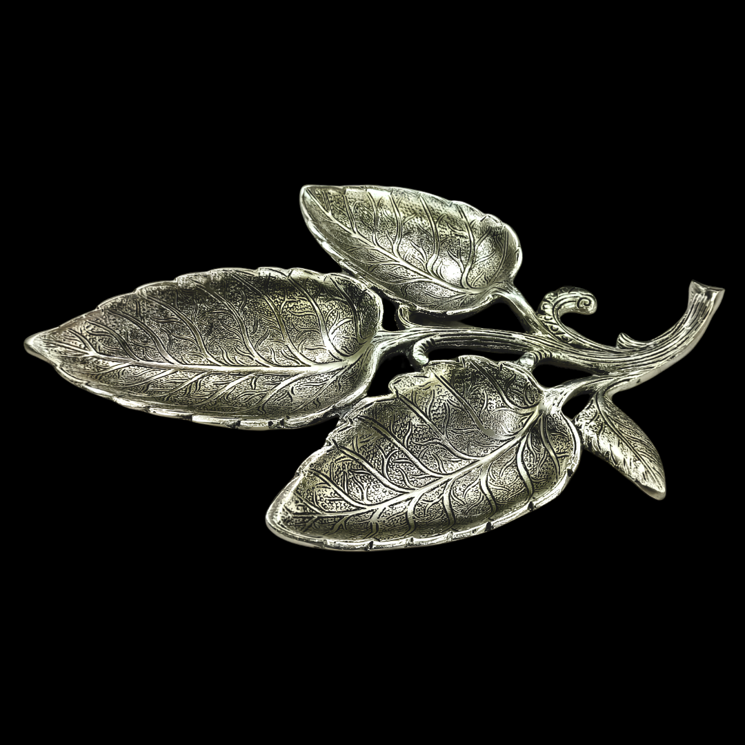 Silver Plated Leaf Decorative Tray | Luxury Leaf Bowl Centerpiece 3 Leaf Plates