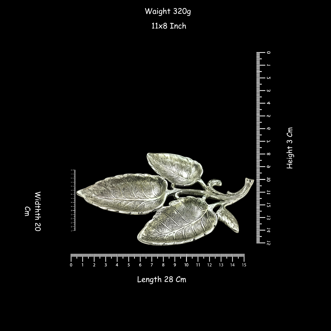 Silver Plated Leaf Decorative Tray | Luxury Leaf Bowl Centerpiece 3 Leaf Plates