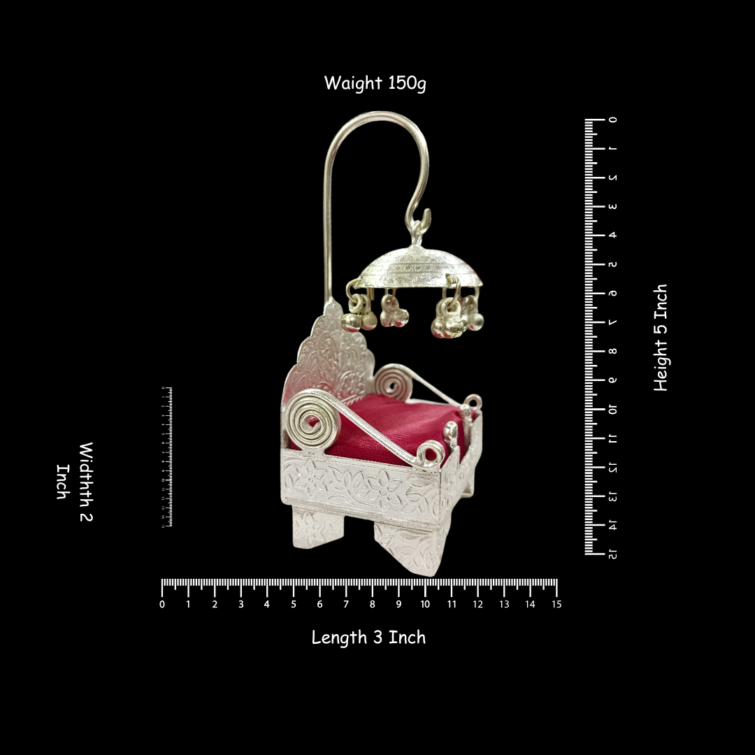 Laddu Gopal Singhasan Silver Jhula with Velvet Gift Box | Luxury Krishna Ji Swing Seat | Decorative Pooja Gift