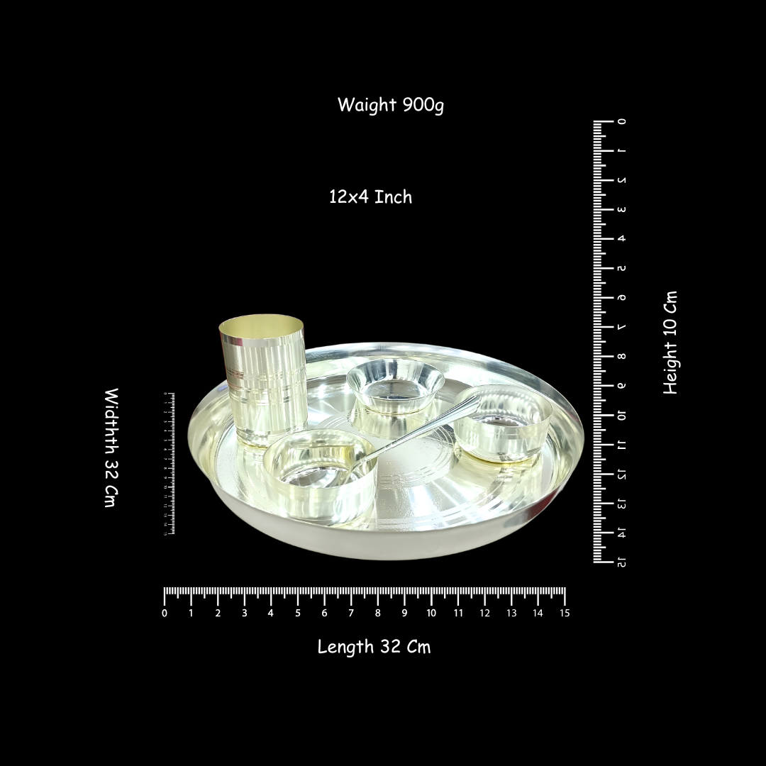 Silver Plated Laddu Gopal Dinner Set with 5 Pcs Bowls, Glass & Spoon | Traditional Indian Puja Thali | Religious Gift