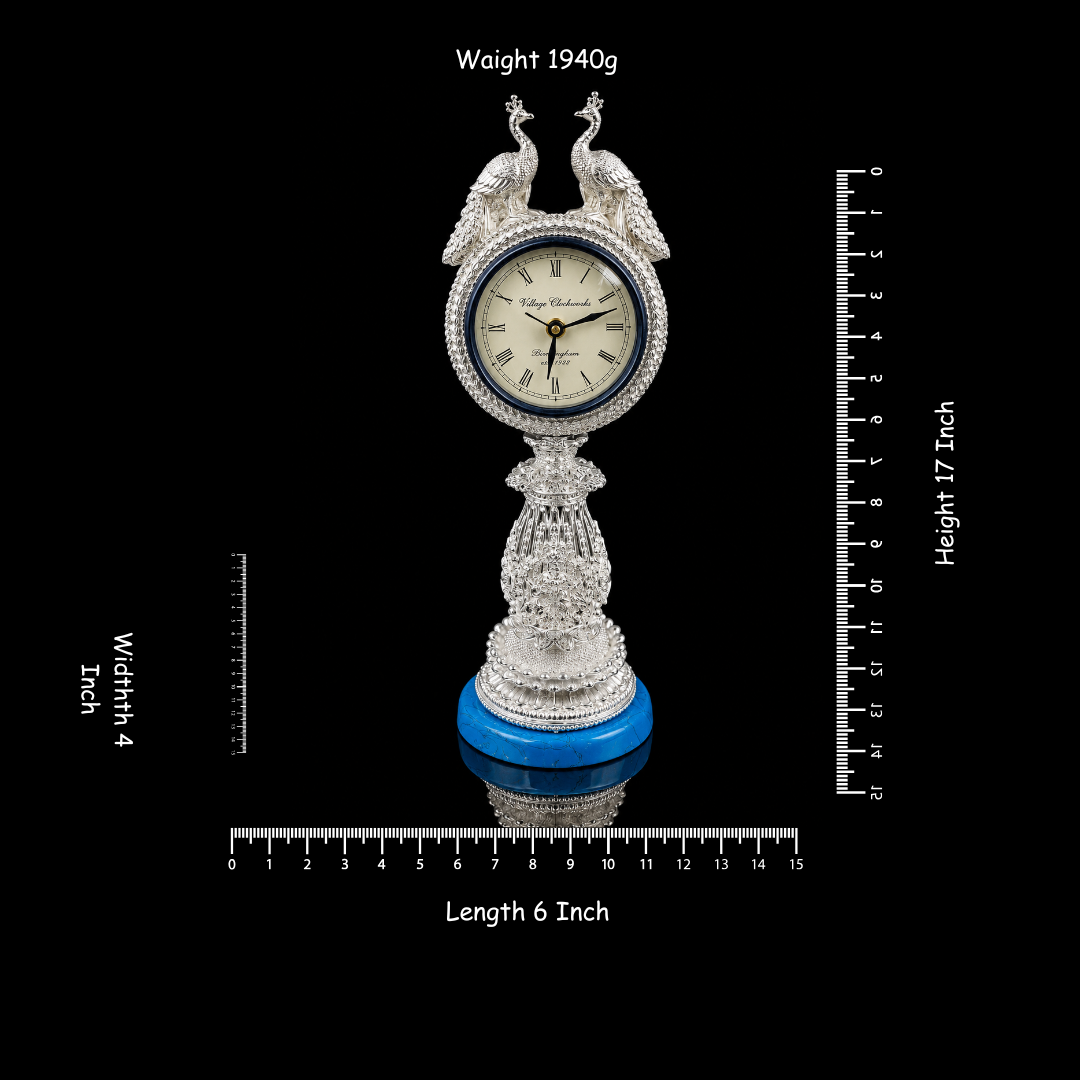 999 Silver Peacock Decorative Table Clock – Elegant Ornate Antique Style