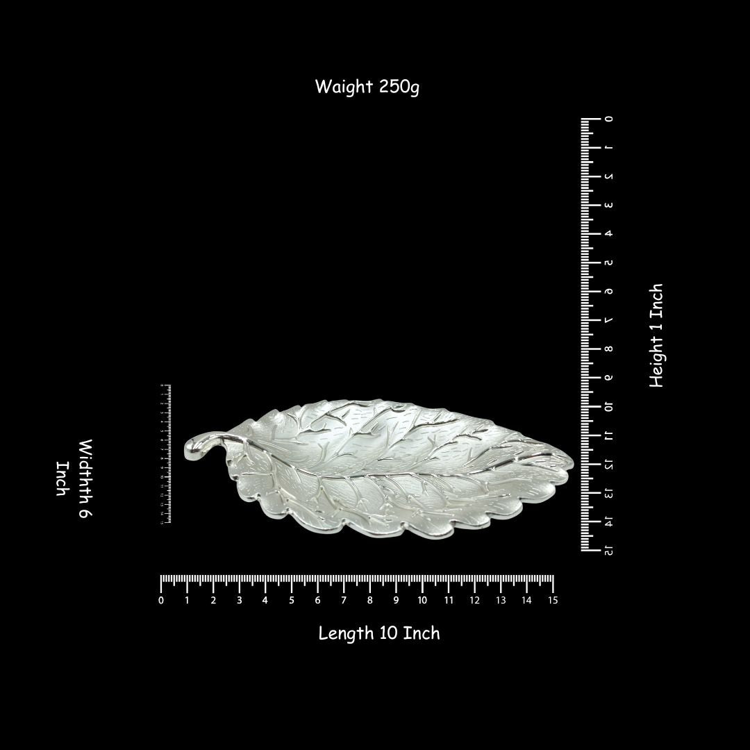 Silver Plated Leaf Shaped Decorative Platter Set of 2 | Luxury Leaf Tray for Home Decor, Table Decor & Gifting