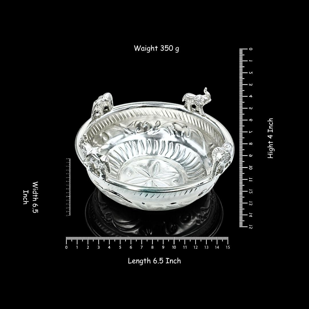 Silver Plated Elephant Urli Bowl 6.5 Inch – Luxury Decorative Urli for Home Decor, Diwali Pooja, Festive Gifting & Table Centerpiece