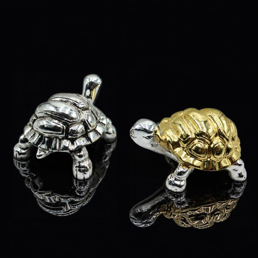 Gold Silver-Plated Vastu Tortoise Showpiece | Lucky Feng Shui Turtle Figurine for Wealth & Good Luck
