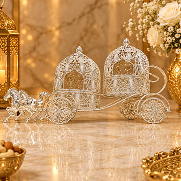 Handcrafted Silver-Plated Royal Horse Carriage Dry Fruit Box & Serving Bowl Set | Luxury Table Decor & Festive Gift