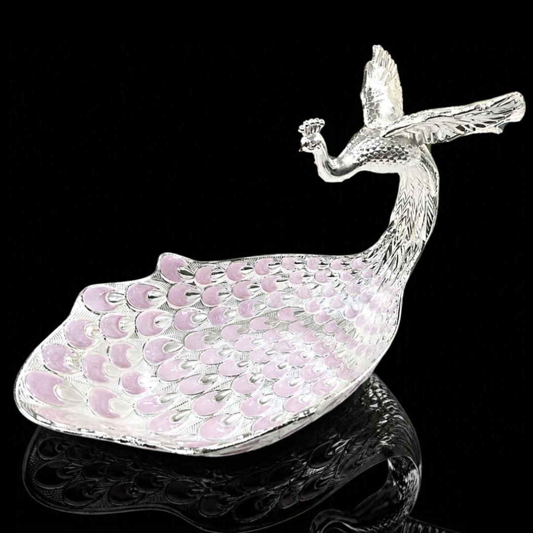 Silver Plated Flying Peacock Platter, Decorative Peacock Tray, Luxury Serving Bowl, Elegant Home Decor, Indian Wedding Gift, Festive Gift